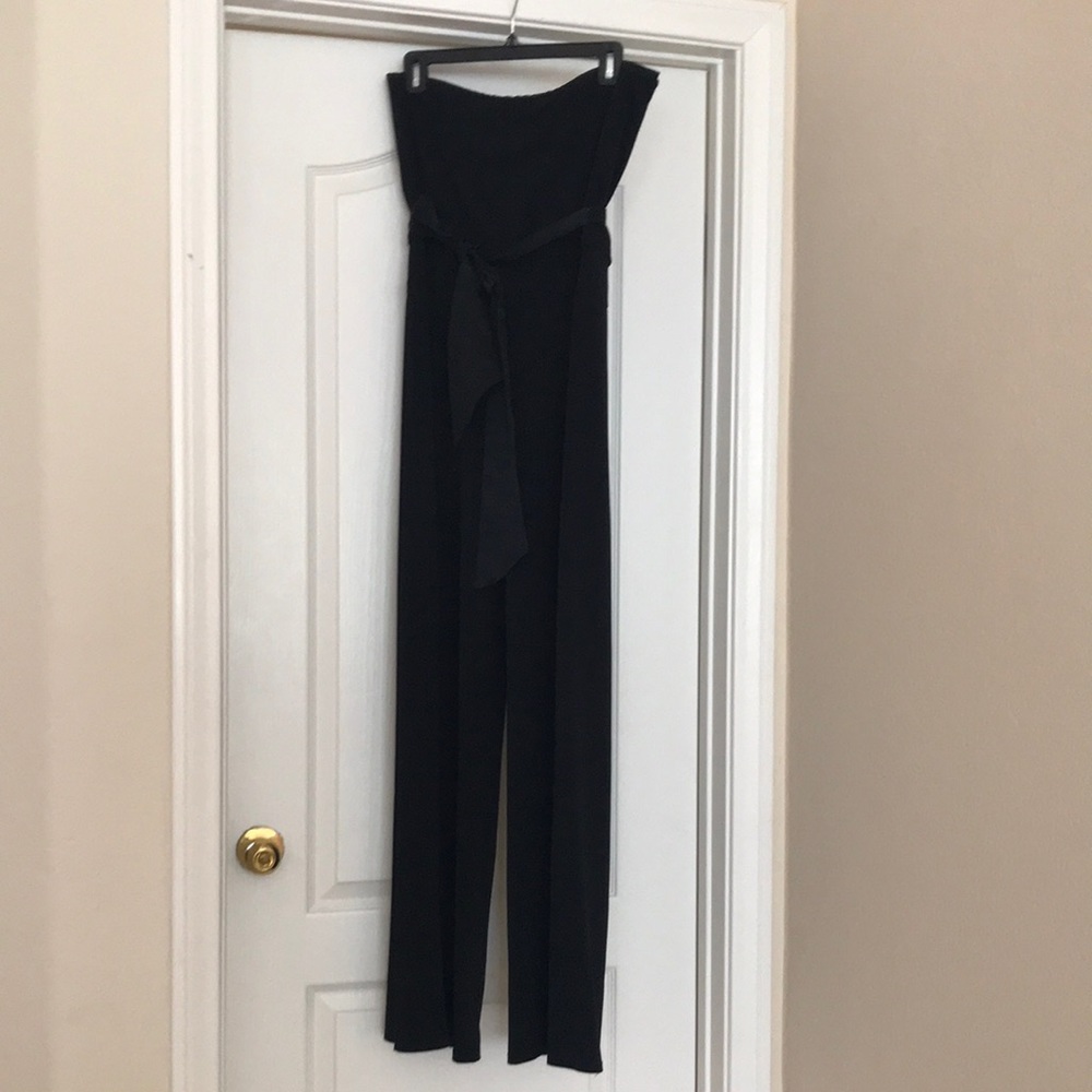 Black Strapless Jumpsuit w Silk Belt from White House Black Market. Size S